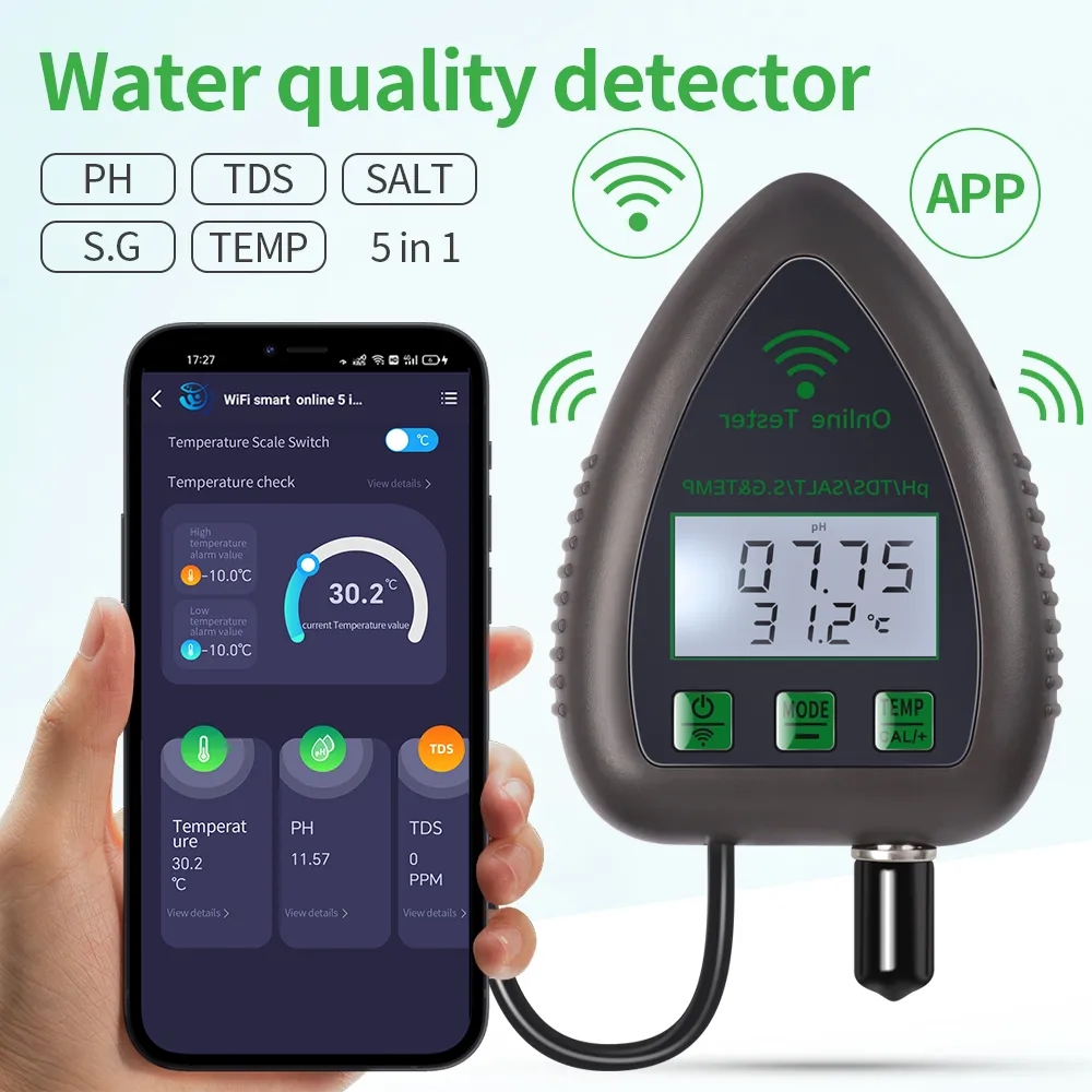 Planted Aquarium Test Kit - Tuya WiFi 5 in1 Wasserqualitätstester Online-Monitor