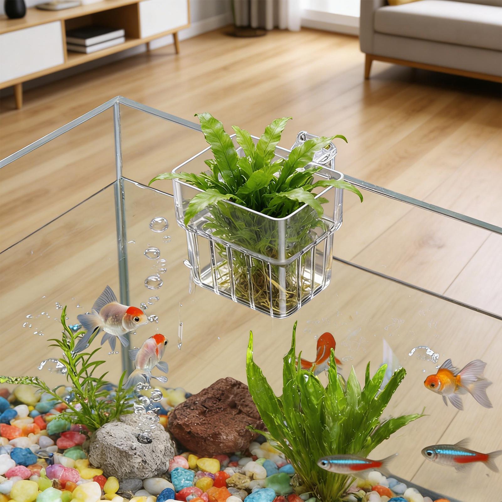 Planted Aquarium Kit - Transparenter Hängbarer Aquarium-Pflanzenhalter für Fischbecken Hydroponisches